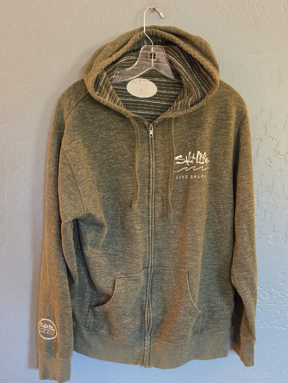 Salt Life Olive Zip-Up Hoodie with White Logo
